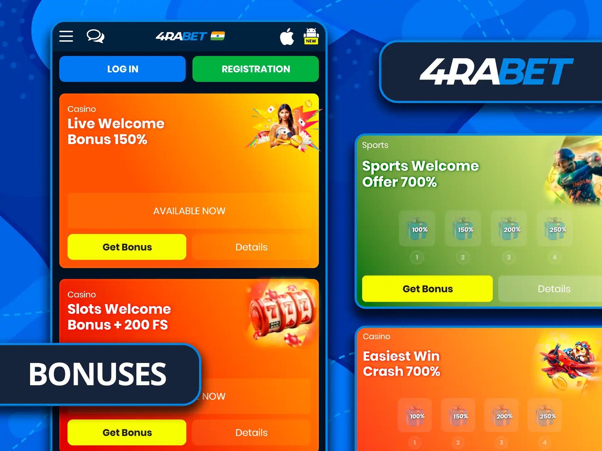 Claim newcomer bonuses in the 4rabet app.