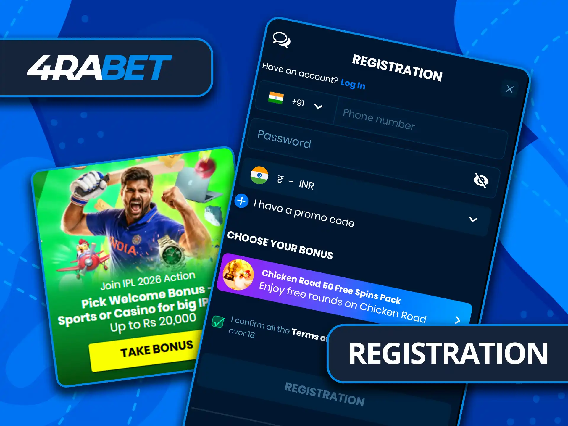 Complete your 4rabet registration via application now.
