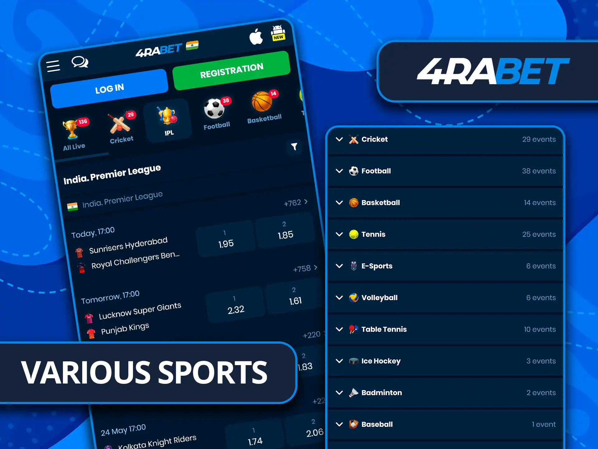 Bet on various sports with 4rabet app.