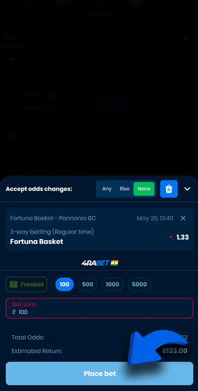 Confirm your basketball bet on 4rabet now.