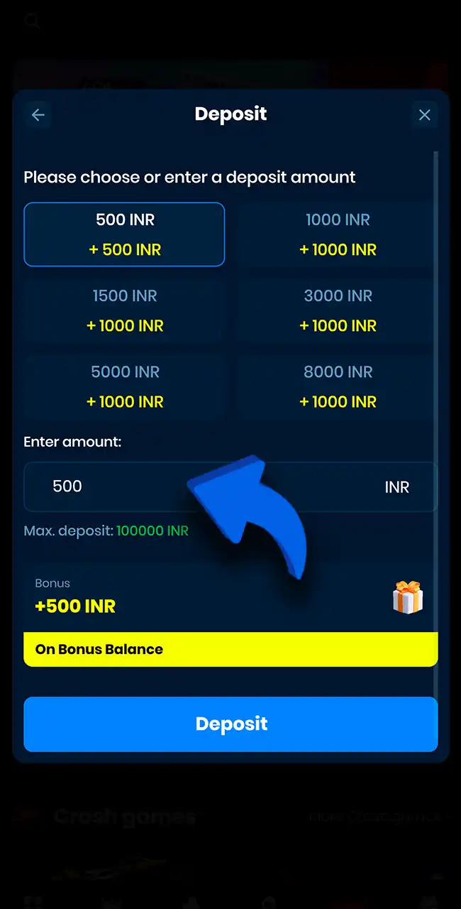 Enter your 4rabet deposit amount securely today.