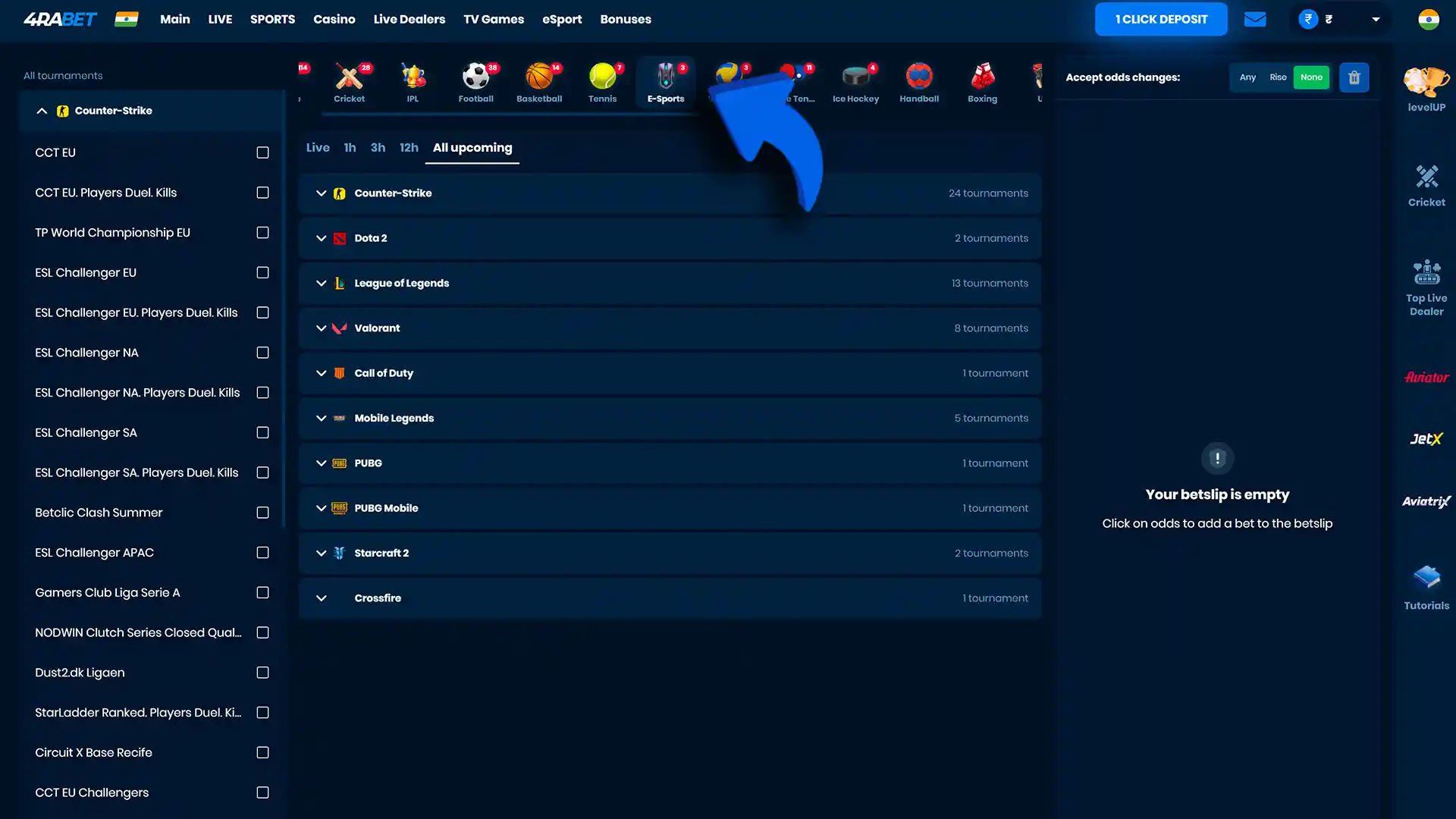 Navigate to the 4rabet esports section easily.