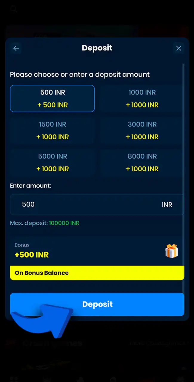 Make your first deposit to fund your 4rabet wallet.
