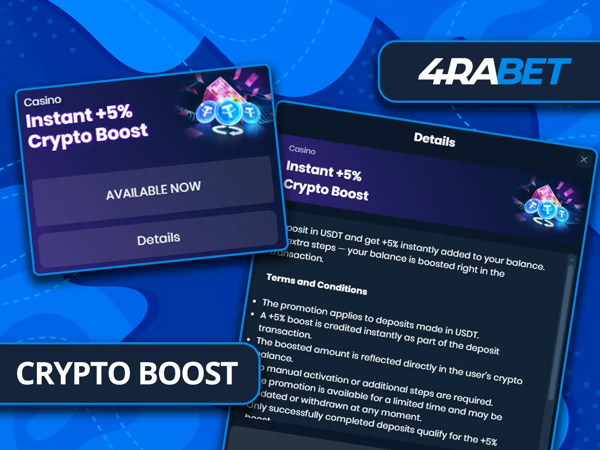 Get an instant crypto boost on 4rabet.