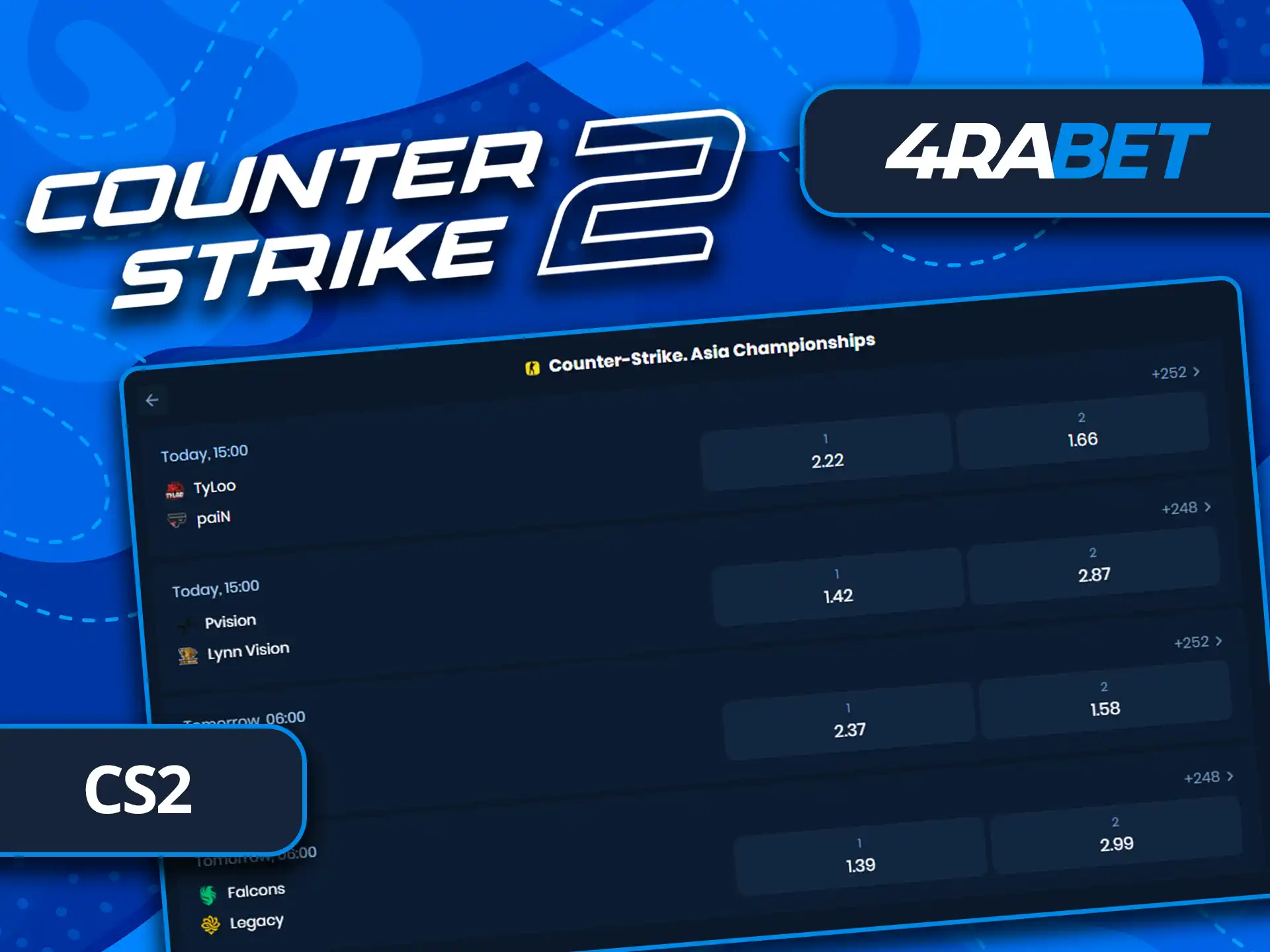 Bet on CS2 tournaments at 4rabet.