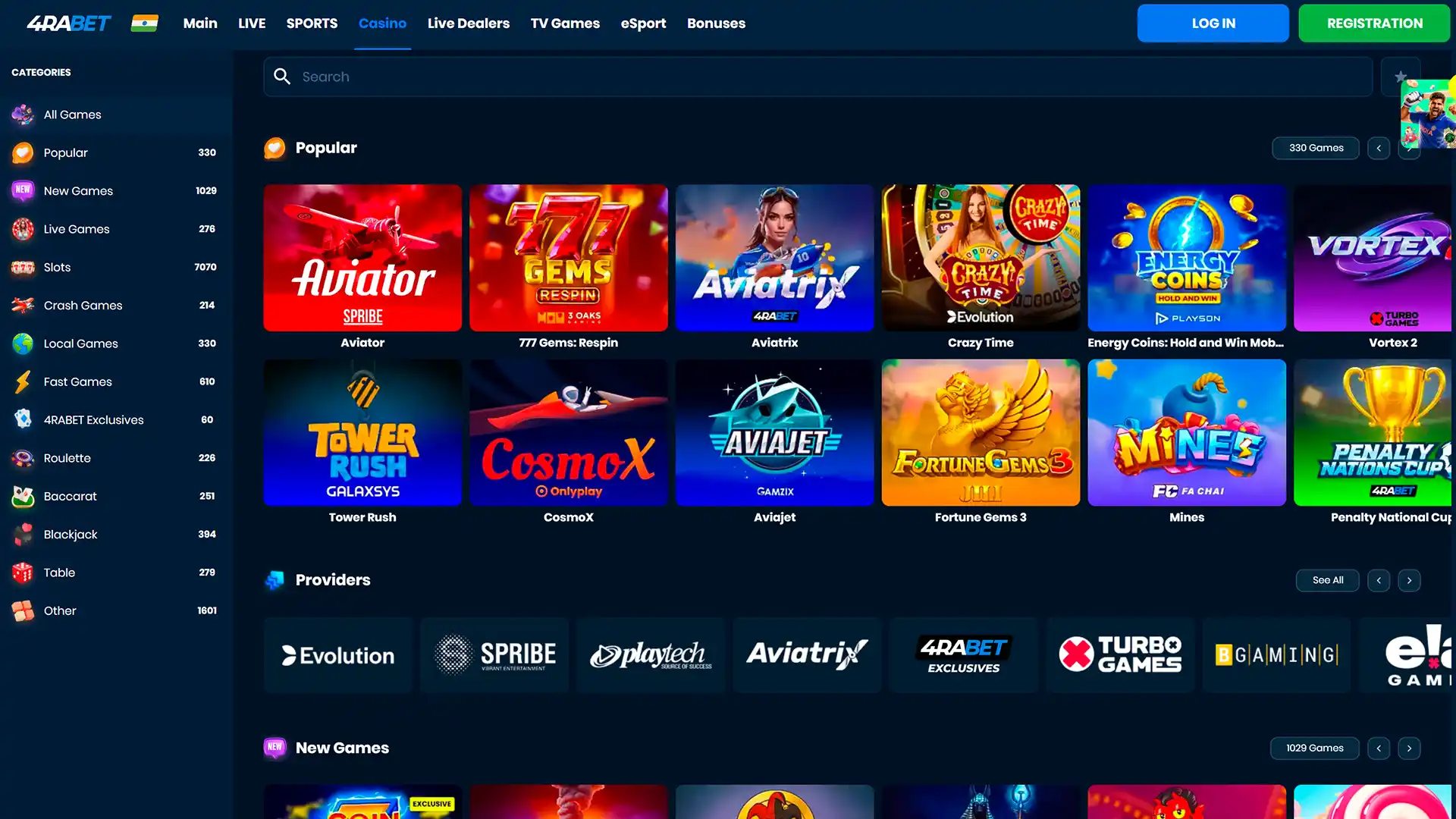 Play casino games on 4rabet now.