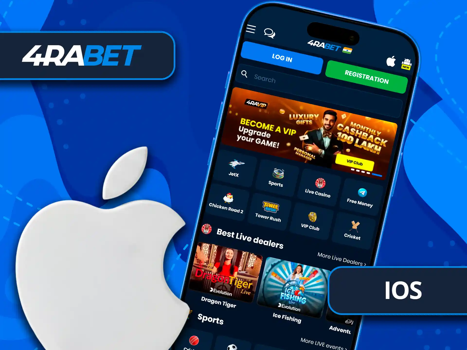 Install the 4rabet app on iOS.