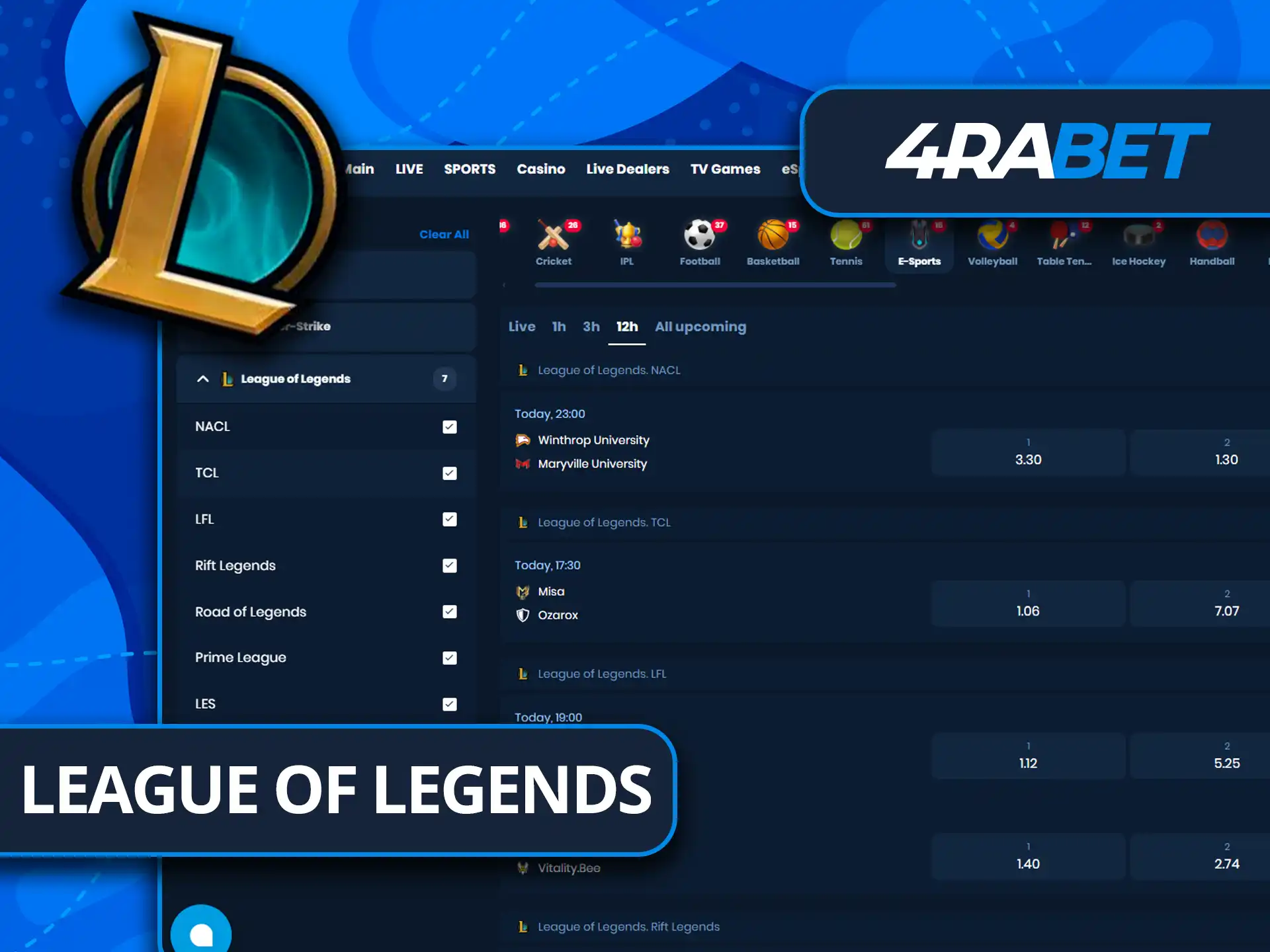 Bet on League of Legends with 4rabet.