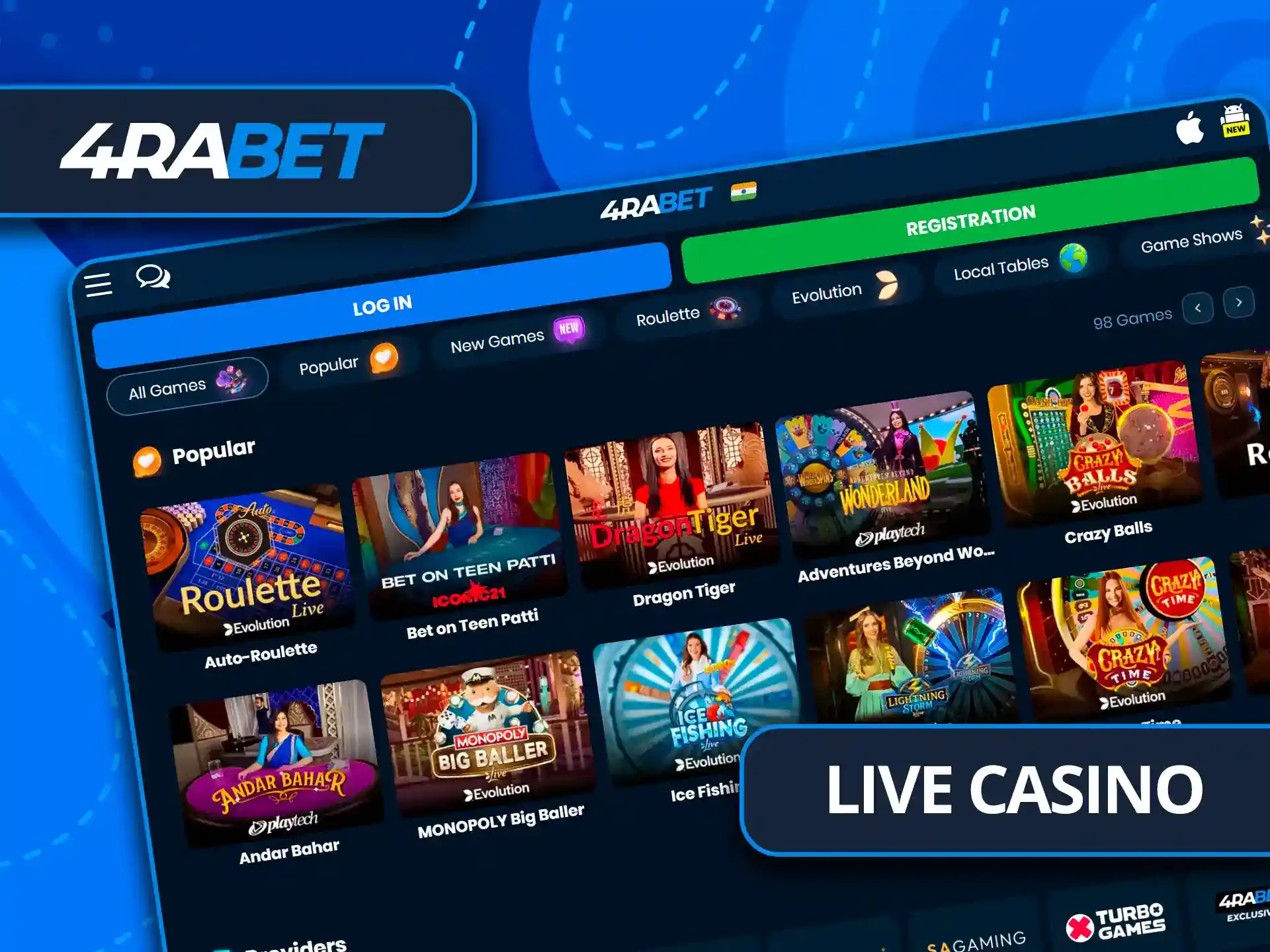 Play live casino games on 4rabet.