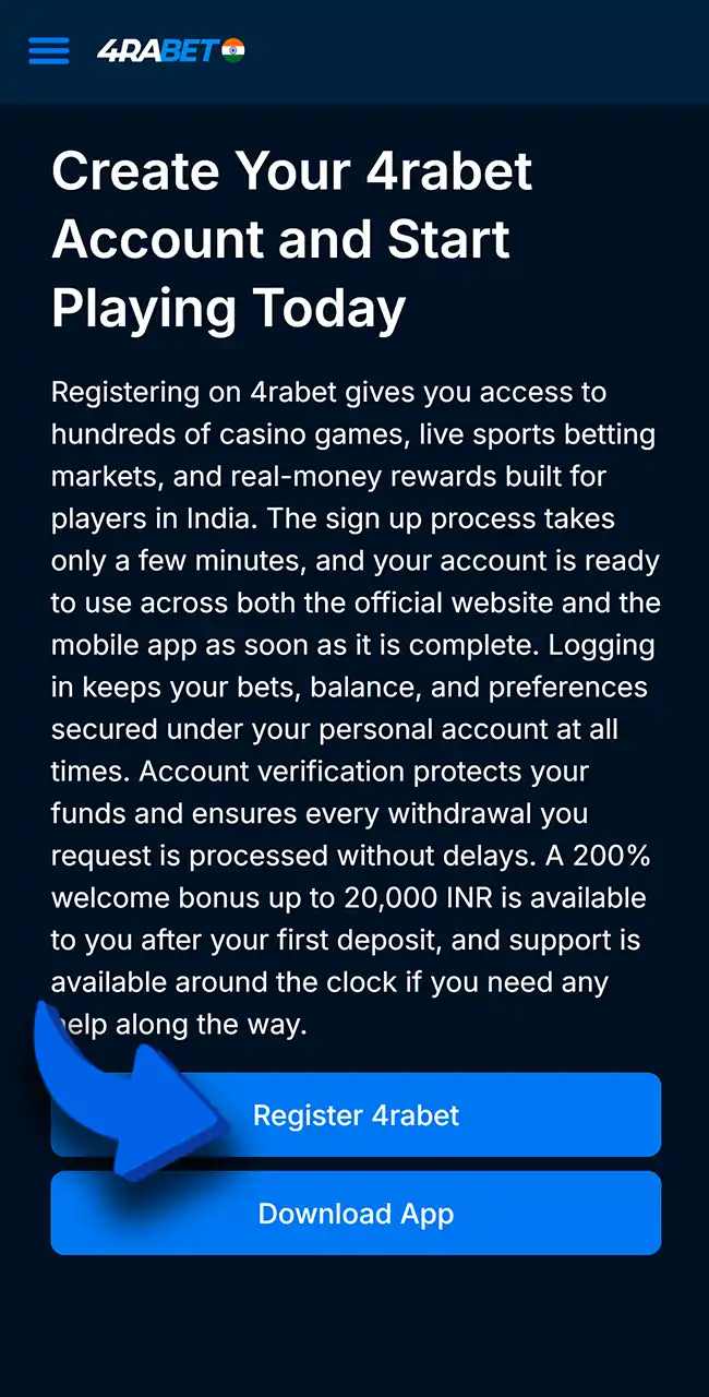 Click the button on this page to access 4rabet.