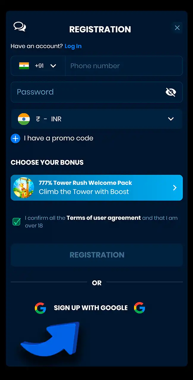 Choose your registration method on 4rabet today.
