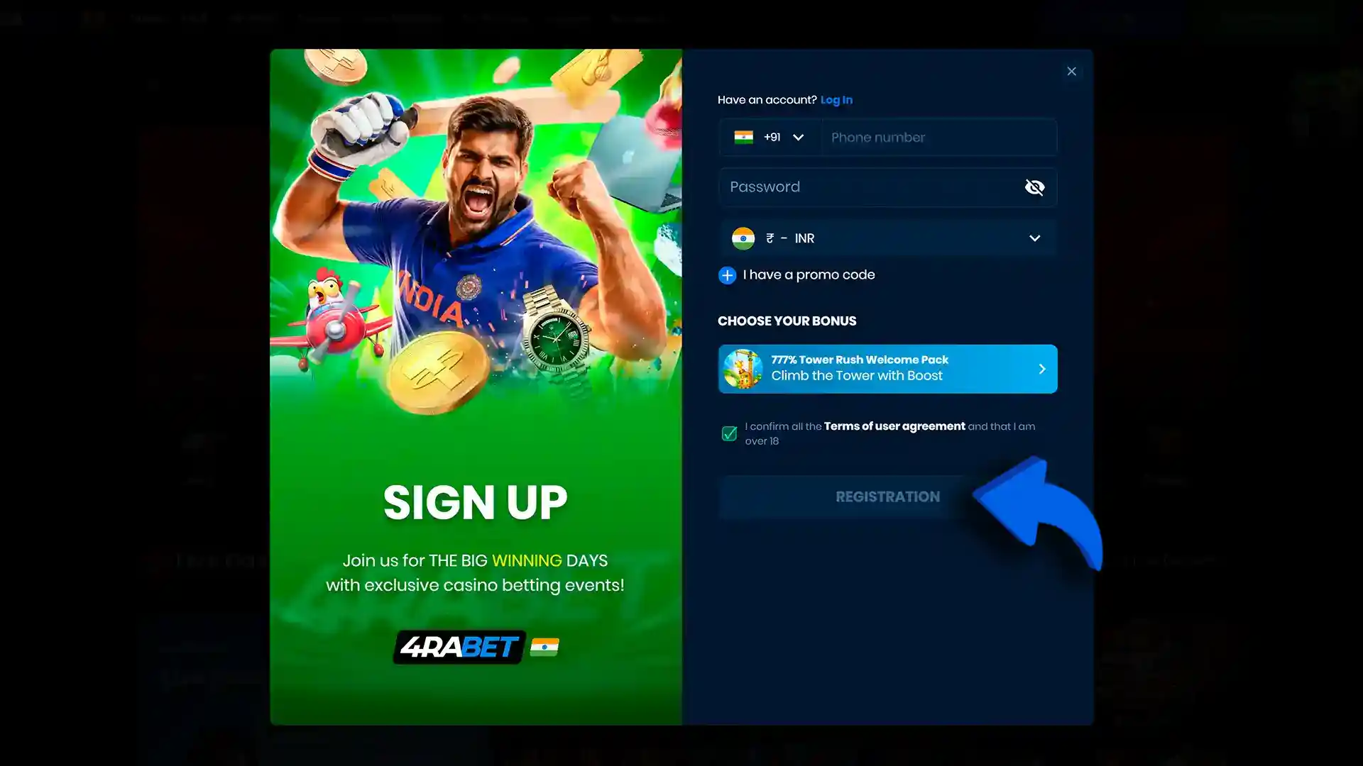 Create your 4rabet account to start betting.