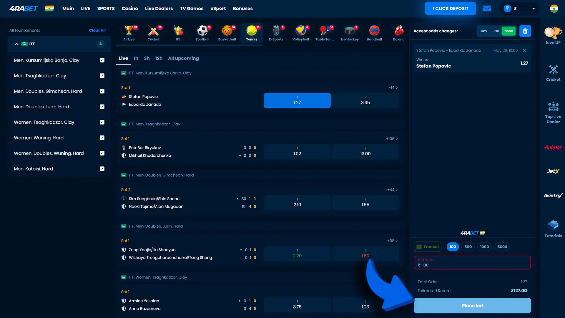 Place your tennis bet securely on 4rabet today.